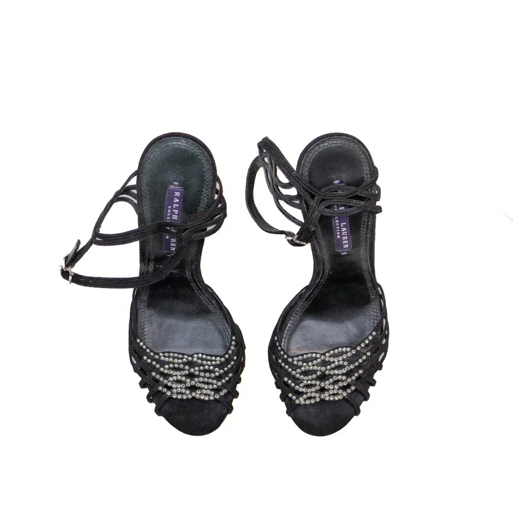 Ralph Lauren‎ Collection Purple Label Black Velvet Beaded Heels | Size US 8.5B